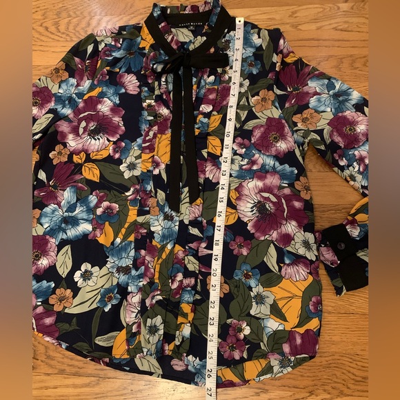 NWOT hate monde floral print tie neck long sleeve blouse size Medium - Picture 11 of 13